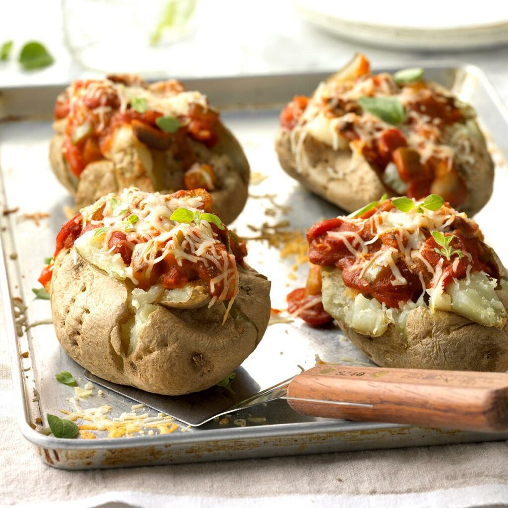Baked Potato Recipe Loaded with pizza toppings