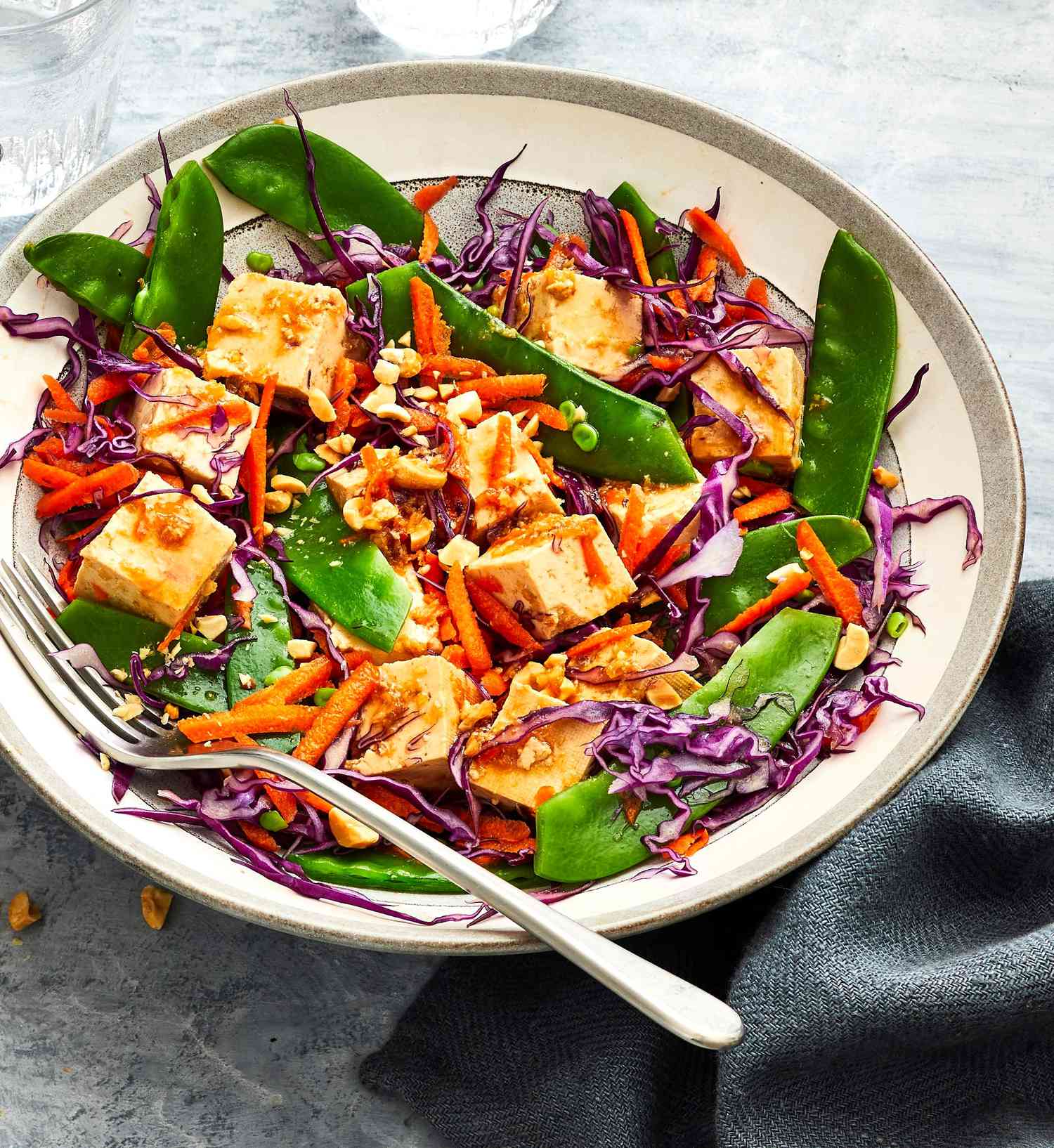 High Protein Tofu Salad with lettuce leaves