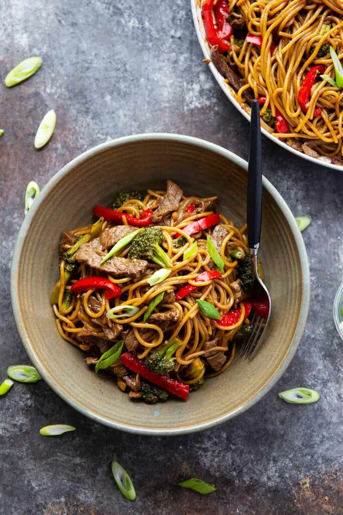 Teriyaki Beef with Noodles in a bowl